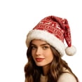 thumbnail image 4 of Reindeer Knit Christmas Santa Hat Red Pom Pom Fur Trim Holiday Hat, 4 of 4