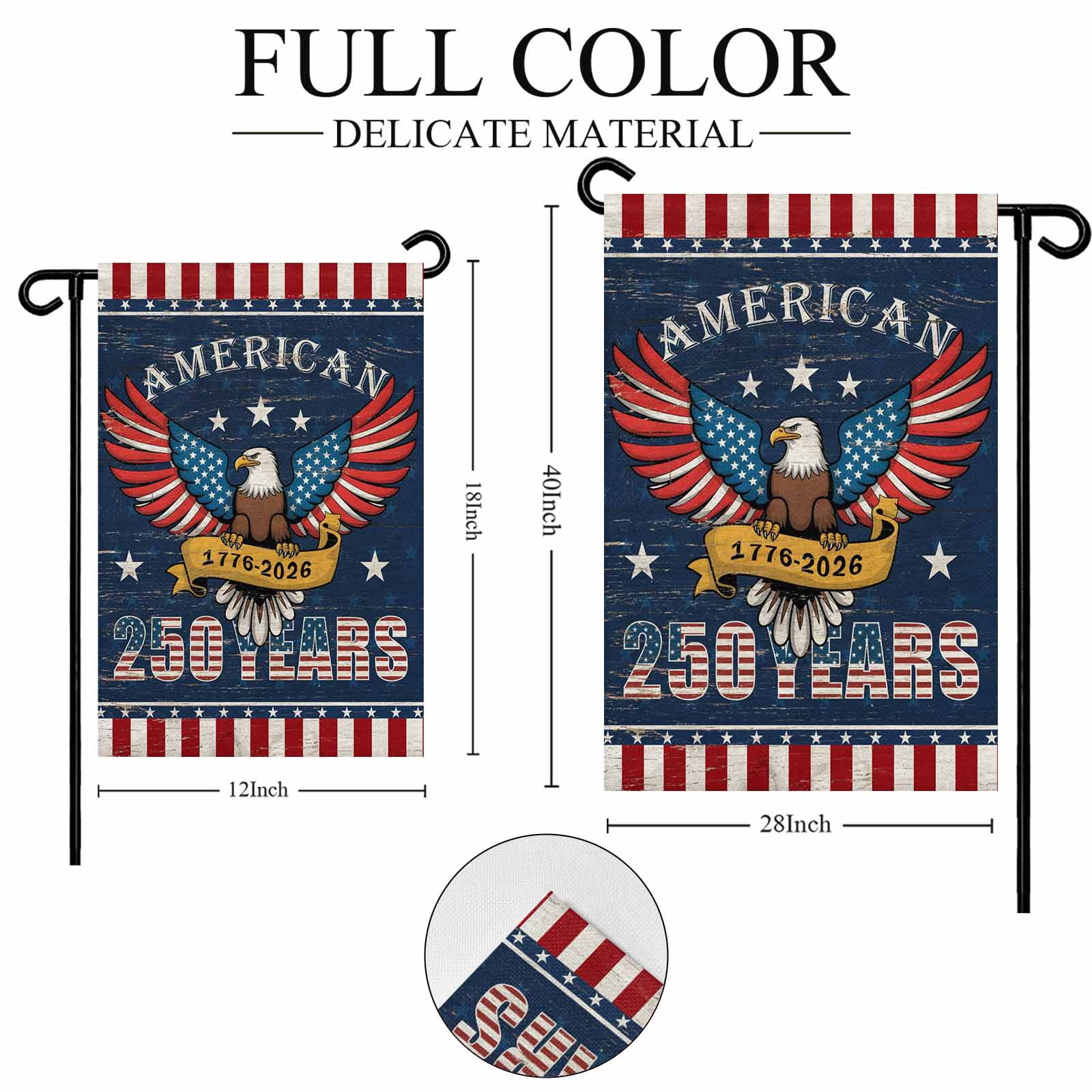 4th of July Garden Flags 250 Anniversary Eagle Garden Flag Double Sided Welcome Flag Patriotic Stars American Flag Independence Day Yard Flags for Outdoor Lawn Porch Memorial Day Decor 28x40 Inch