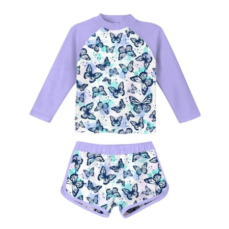 Hicidod Girls Rash Guard Swimsuit Two Piece Long Sleeve Tankini Bathing Suit UPF 50+ Sun Protection Summer Beach Swimwear with Boyshorts