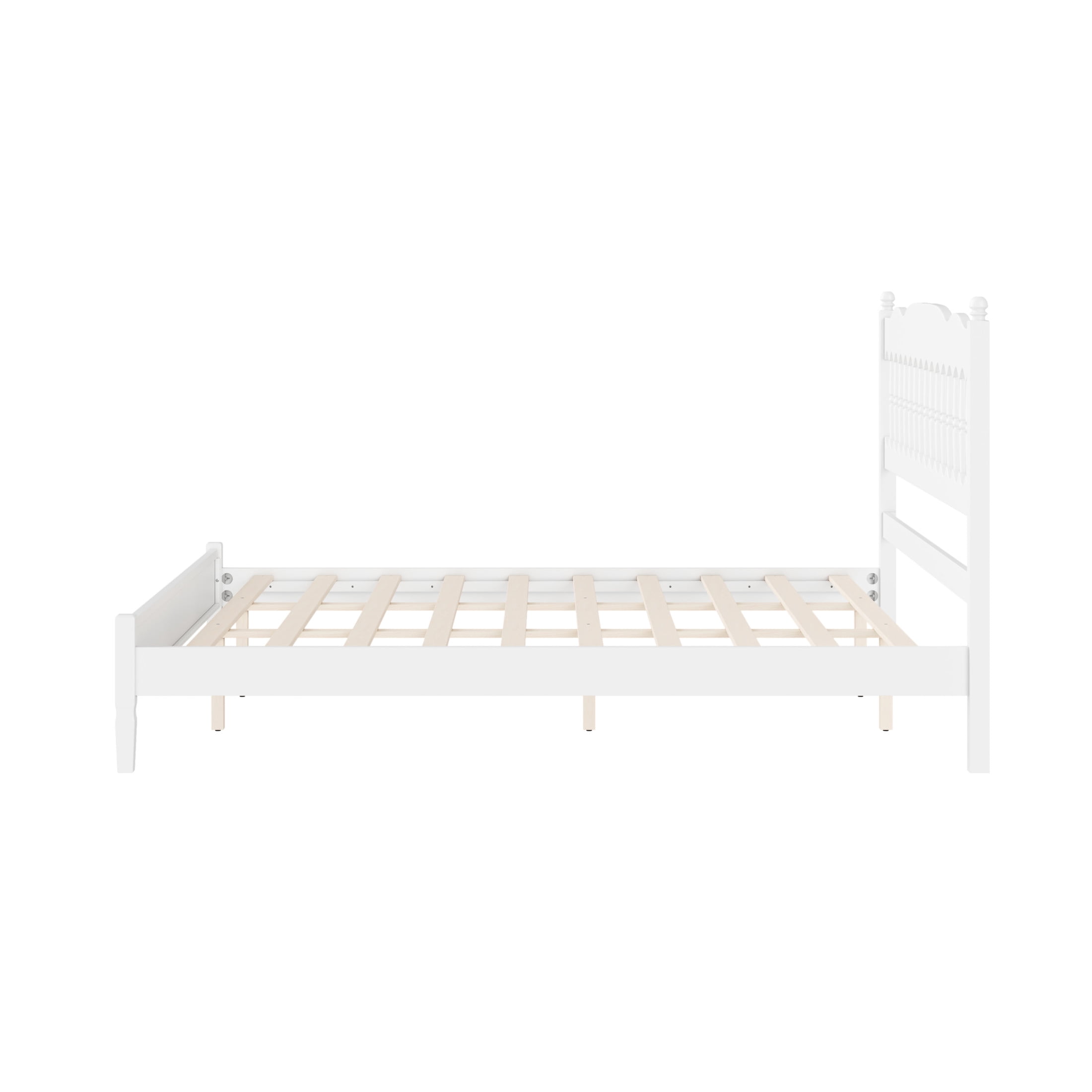 Noble House Onius Countryside Style King Size Wooden Bed Frame, Heavy-Duty Platform Bed with Center Support, White