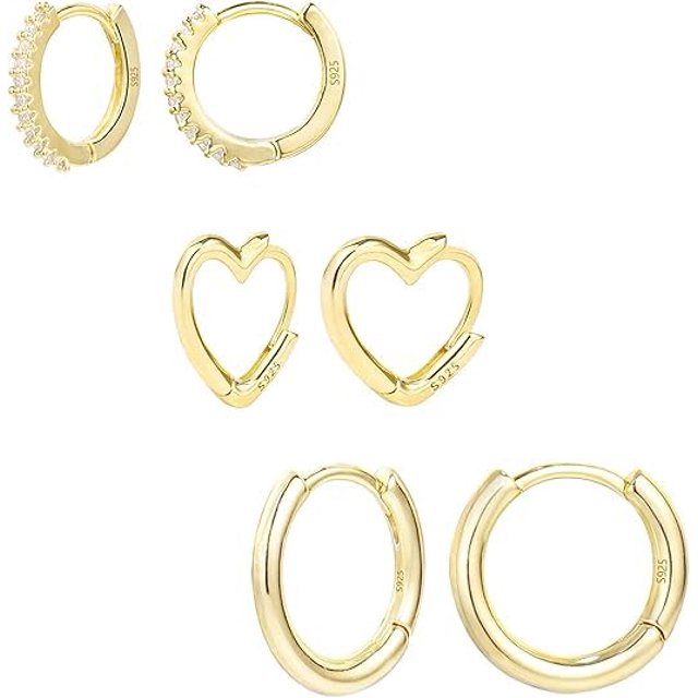 Juego de pendientes Huggie Hoop ALEXCRAFT chapados en oro de 14 quilates para mujer