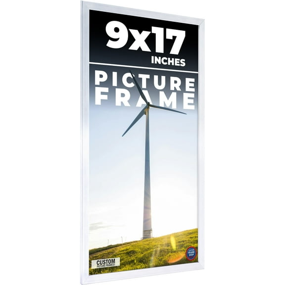 9x17 Frame Silver Stainless Steel Solid Wood Picture Frame | 0.75 Inch Moulding Width | Includes UV