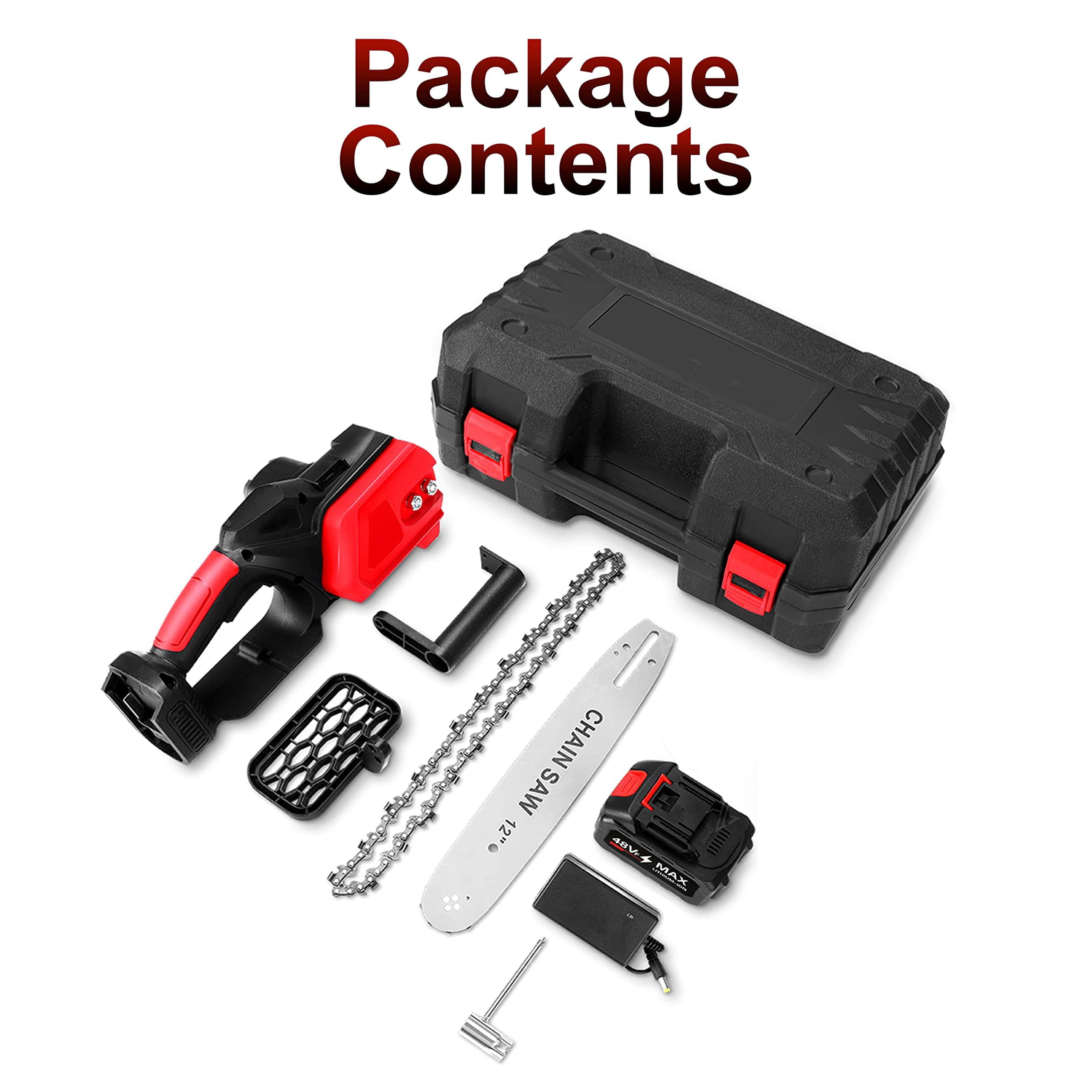12-Inch Cordless Electric Chainsaw, 1300W Brushless Motor, 24V 3000mAh Battery, Lightweight & Powerful for Wood Cutting, Residential and Commercial Use