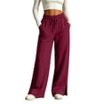 thumbnail image 2 of Women's Wide Leg Sweatpants Womens Capri Ndbuld Women Fashion Trousers Full Pants Casual Straight Solid Color Loose Casual Wide Leg Pants Wine M, 2 of 9