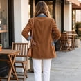 thumbnail image 6 of Hsovts Women Denim Patchwork Jacket Denim Cuffs Winter Fall Collared Jackets Knit Long Sleeve Patchwork Button Down Loose Lightweight Outerwear Brown S, 6 of 7