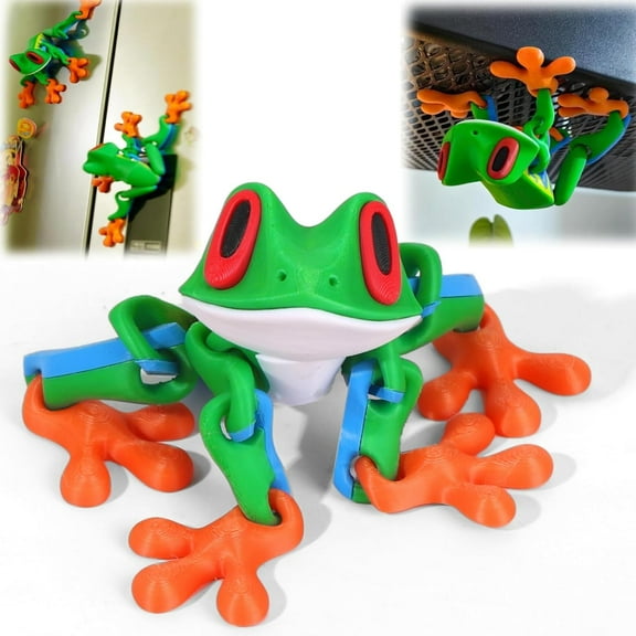 3D Printed Magnetic Frog Refrigerator Magnet - Articulated Frog Decor for Home & Office, Movable Joints, Perfect for Kitchen, Car, and Desk Decor