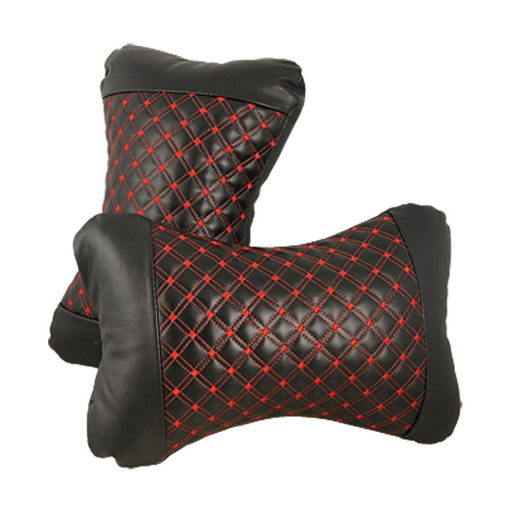 Unique Bargains 2 Pcs Bone Shaped Rhombus Pattern Black Faux Leather Car Neck Pillow - Walmart
