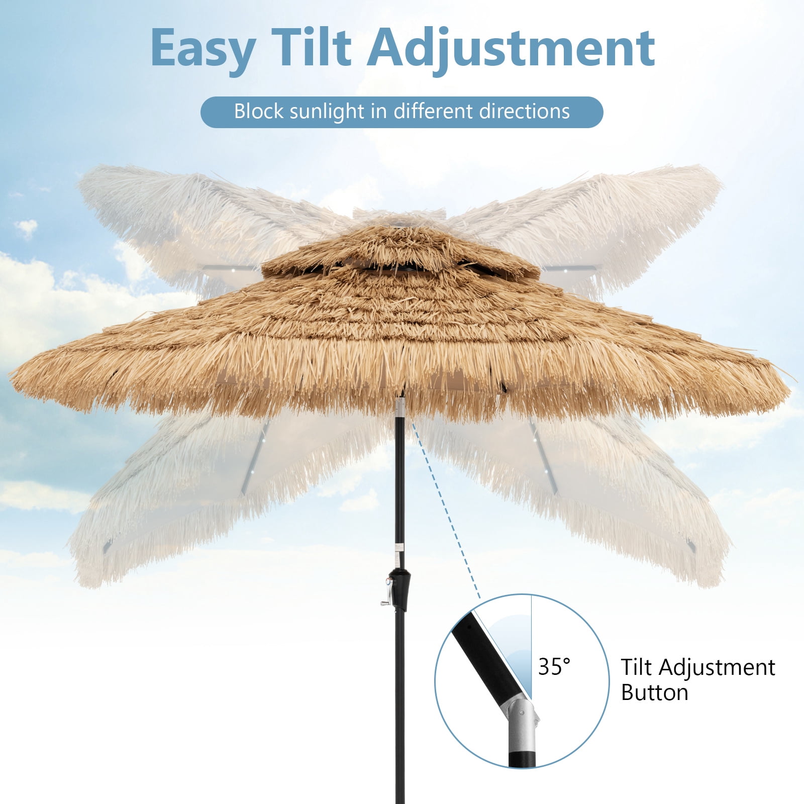 Gymax 7 FT Hawaiian Style Umbrella Sun-proof Thatched Patio Tiki Umbrella w/8 Ribs