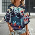 thumbnail image 3 of Colorful Game Controller Art Women's V-Neck Blouse With 3/4 Ruffled Bell Sleeves Casual Top Ladies Blouses, 3 of 7