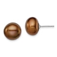 thumbnail image 3 of 925 Sterling Silver 11-12mm Brown Freshwater Cultured Button Pearl Stud Earring, 3 of 5