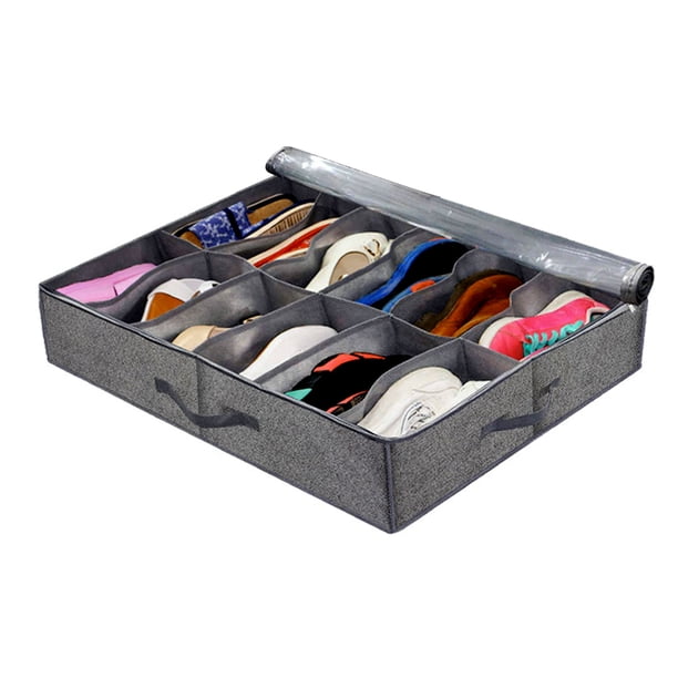 Caja De Almacenamiento Debajo De La Cama, Organizador De Zapatos Debajo De La Cama De PVC Transparente Multiusos, 12 Compartimentos A Prueba De Polvo Para Calcetines Para Ropa