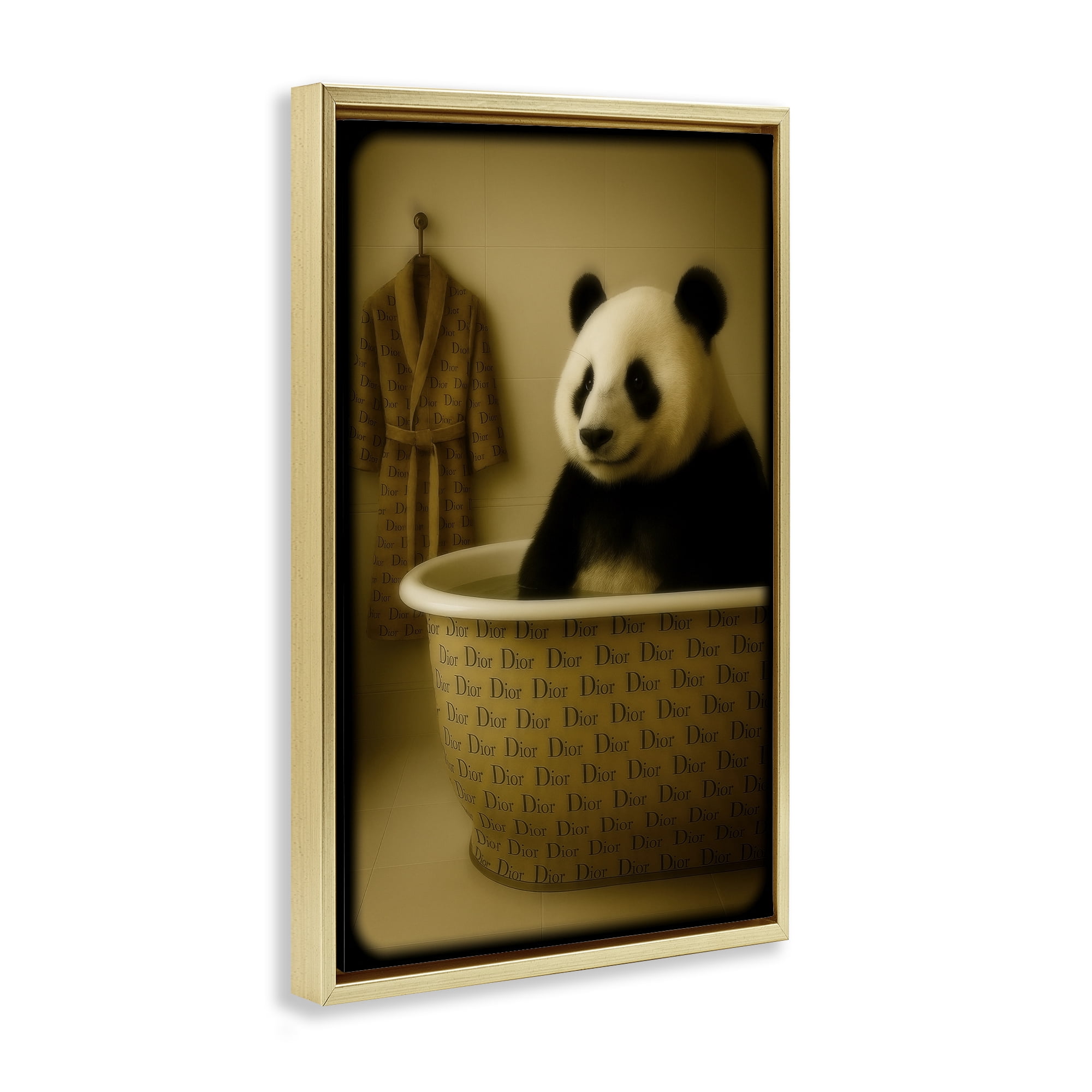 Stupell Industries Couture Panda in Luxury Tub Gold Framed Floater Canvas Wall Art, design by Grotto Studios