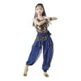 thumbnail image 2 of Girls Belly Dance Costume Set - Blue 100% Polyester Complete Ensemble with Coin Embellishments for Kids 5-13 Years, Flowy Pants & Headscarf,Size 7-9 T, 2 of 7