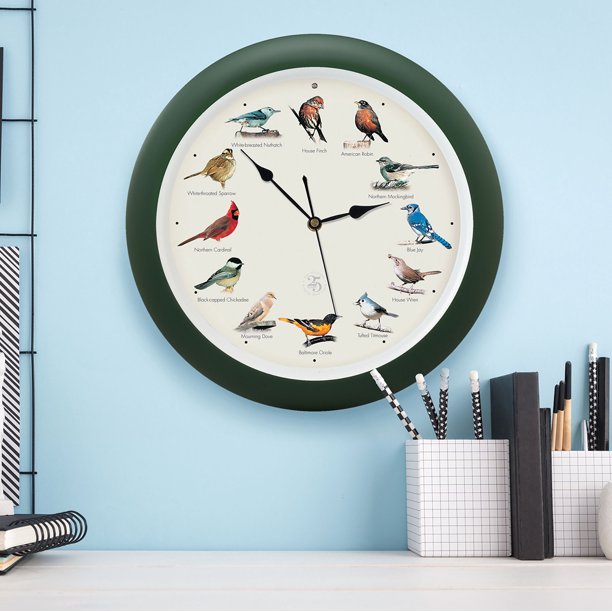 25th Anniversary 13 inch Singing Bird Clock Wall Clock, Green As Seen On TV