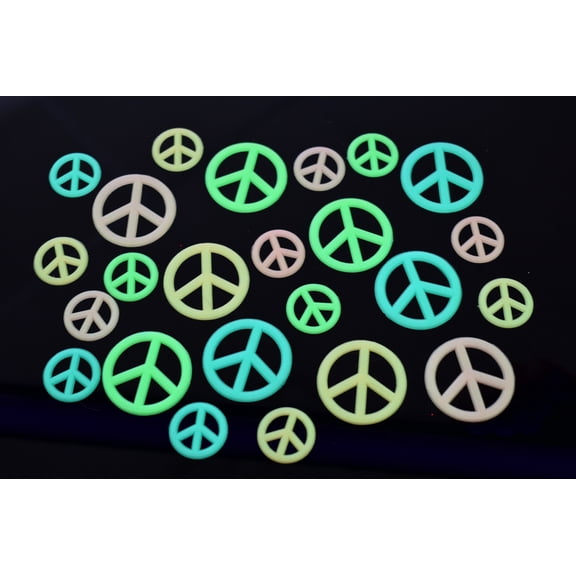 DirectGlow 24 Piece Glow in the Dark MultiColor Peace Signs Wall Décor