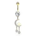 thumbnail image 2 of Navel Rings with Paved Crescent Moon and Star with Round CZ Dangle Design 14g, 2 of 5