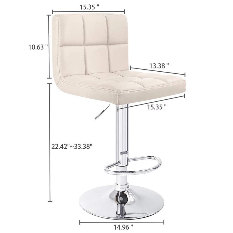 Lacoo Set of 2 Bar Stools Adjustable Swivel Armless Barstools with PU Leather, Beige