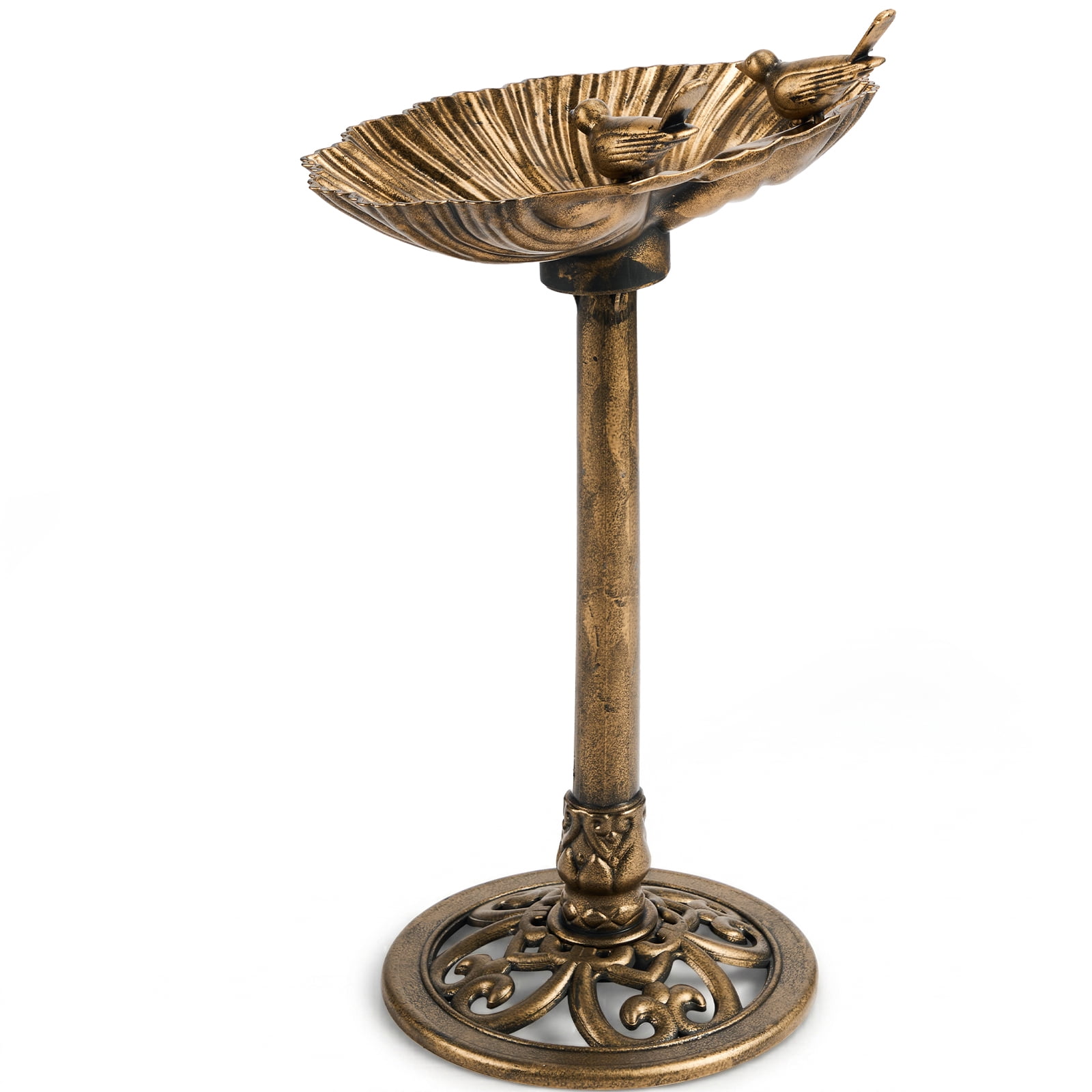 Resin Bird Bath With Shell Edge & 1.4W Solar Fountain, 50*36*81cm