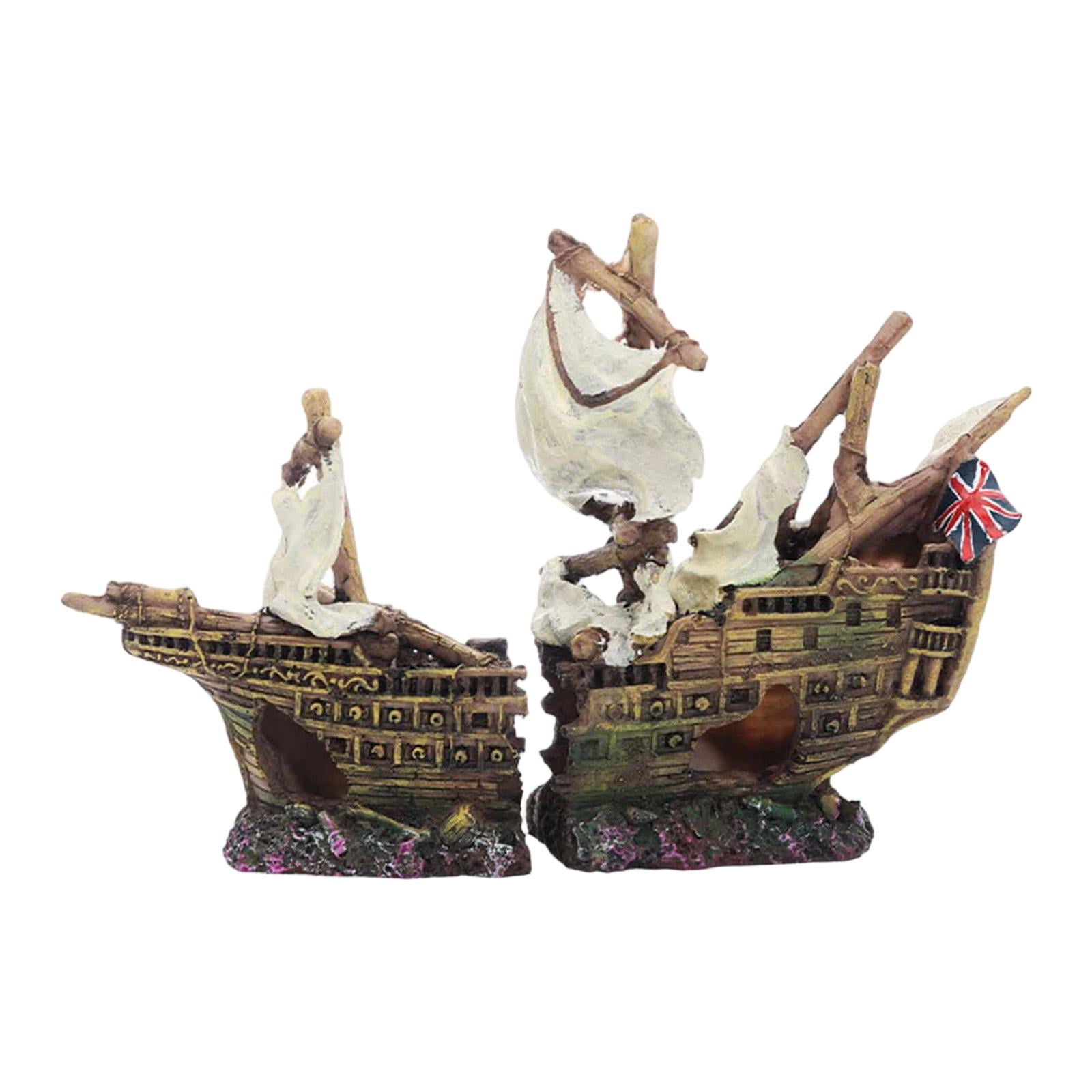 Bvdfgk Aquarium Ornament Wreck Hideout Ship Accessory Sunken Ship Resin for Fish Shrimp Style B