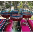 thumbnail image 6 of Dos Suenos Mexican Hand Blown Glass Set of 4 Hand Blown Margarita Glasses with Aqua Spiral Design, 6 of 6