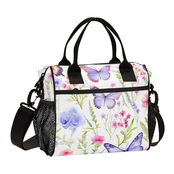 Butterflies Flowers Leaves Cooler Bag Lunch Bag Soft Cooler Cooling Tote Insulated Lunch Box for Adult Men Women