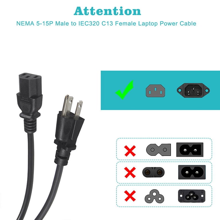 KUNCAN Television Power Cord 12ft - TV,PC,Laptop,Computer,Monitor 