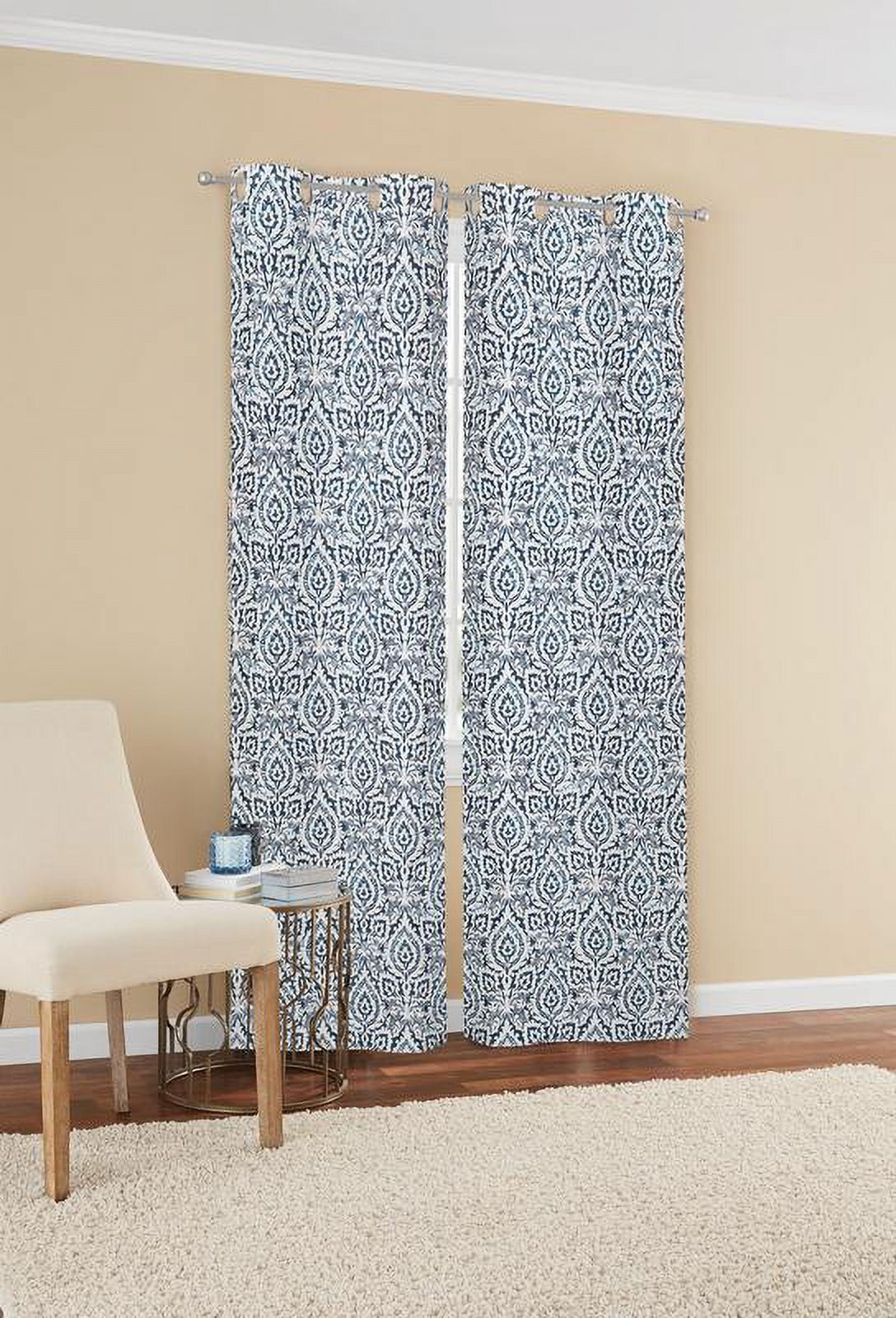 Mainstays Damask Window Curtain Panel Pair, 60" x 84", Indigo