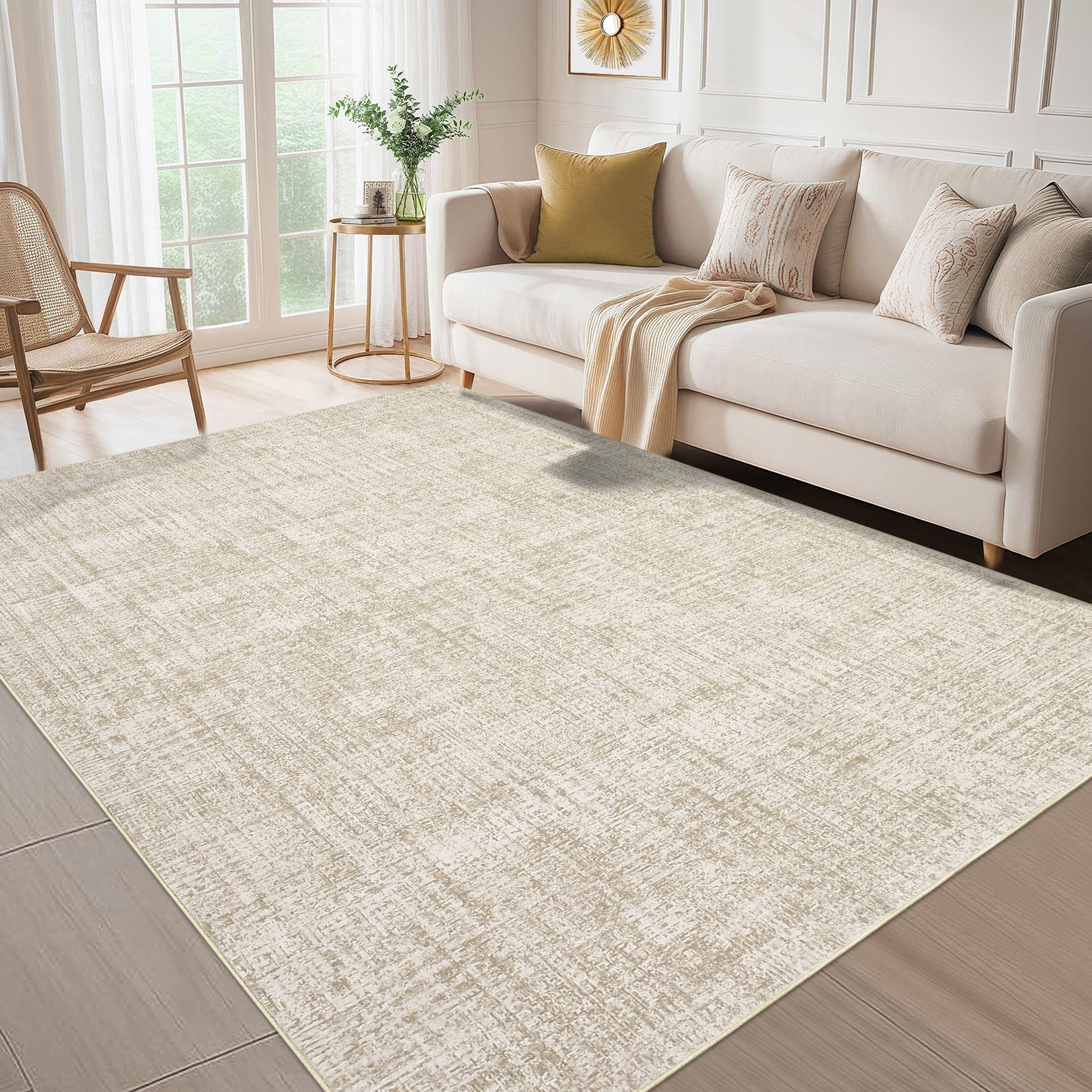 Area Rugs, Washable Large Rugs for Living Room Bedroom, Low Pile Soft Carpet, Modern Abstract Neutral Design, Non Slip & Non Shedding Foldable Floor Mats for Home Decor
