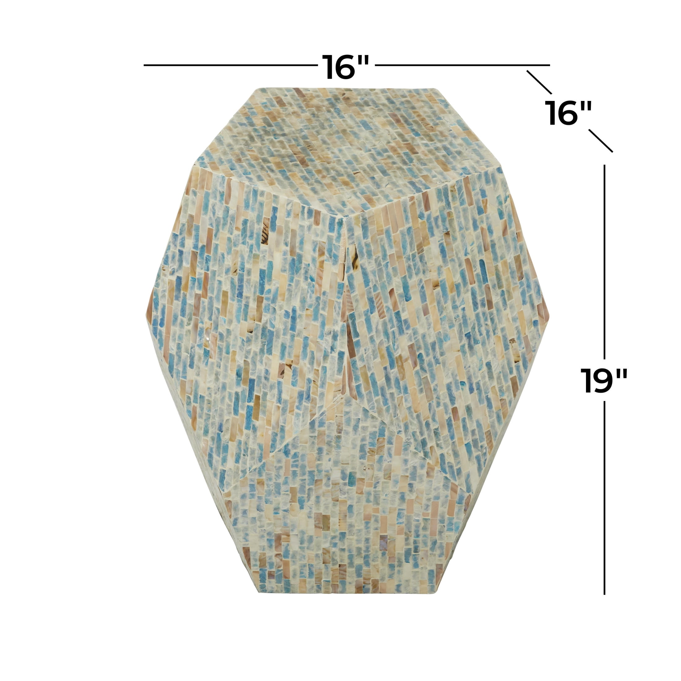 DecMode 16" x 19" Multi Colored Mother of Pearl Shell Handmade Mosaic Inlay Geometric Accent Table, 1-Piece