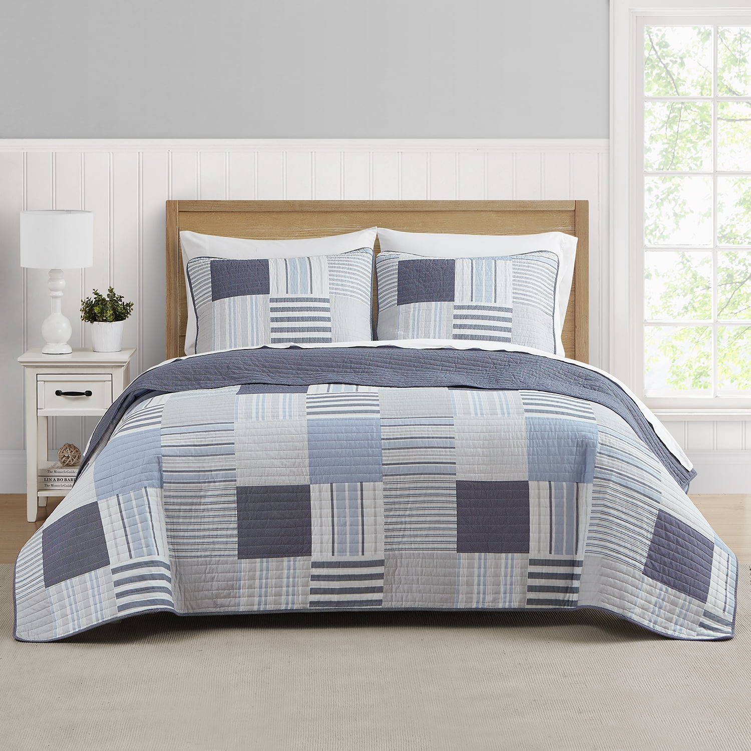 Lido Patch Blue/Grey 3 Piece Cotton Quilt Set King