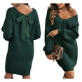 thumbnail image 2 of Women Backless Tied Long Lantern Sleeve Pullover Sweaters Fall Winter Trendy Clothes Green L, 2 of 7