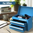 thumbnail image 4 of WORKPRO Mini Metal Tool Box with 2 Drawers and Top Storage, Small Tool Chest with PVC Liners and PP Feet Pads, Cold Rolled Steel Toolbox with Magnetic Tab, Blue, 4 of 8