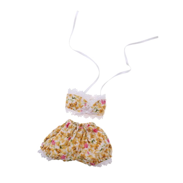 Conjunto de Traje de Baño Floral Sunnimix Takara Neo Blythe Dolls Outfit Ropa Accesorios Amarillo