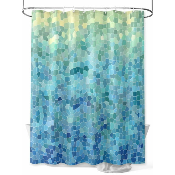 Fsddascl Turquoise Blue Teal Shower Curtain Set - 48" x 72" Washable Bathtub Curtain with 12 Hooks, Chic Stained Glass Texture Aesthetic Waterproof Fabric Stall Shower Curtains for Bathroom/Bathtub