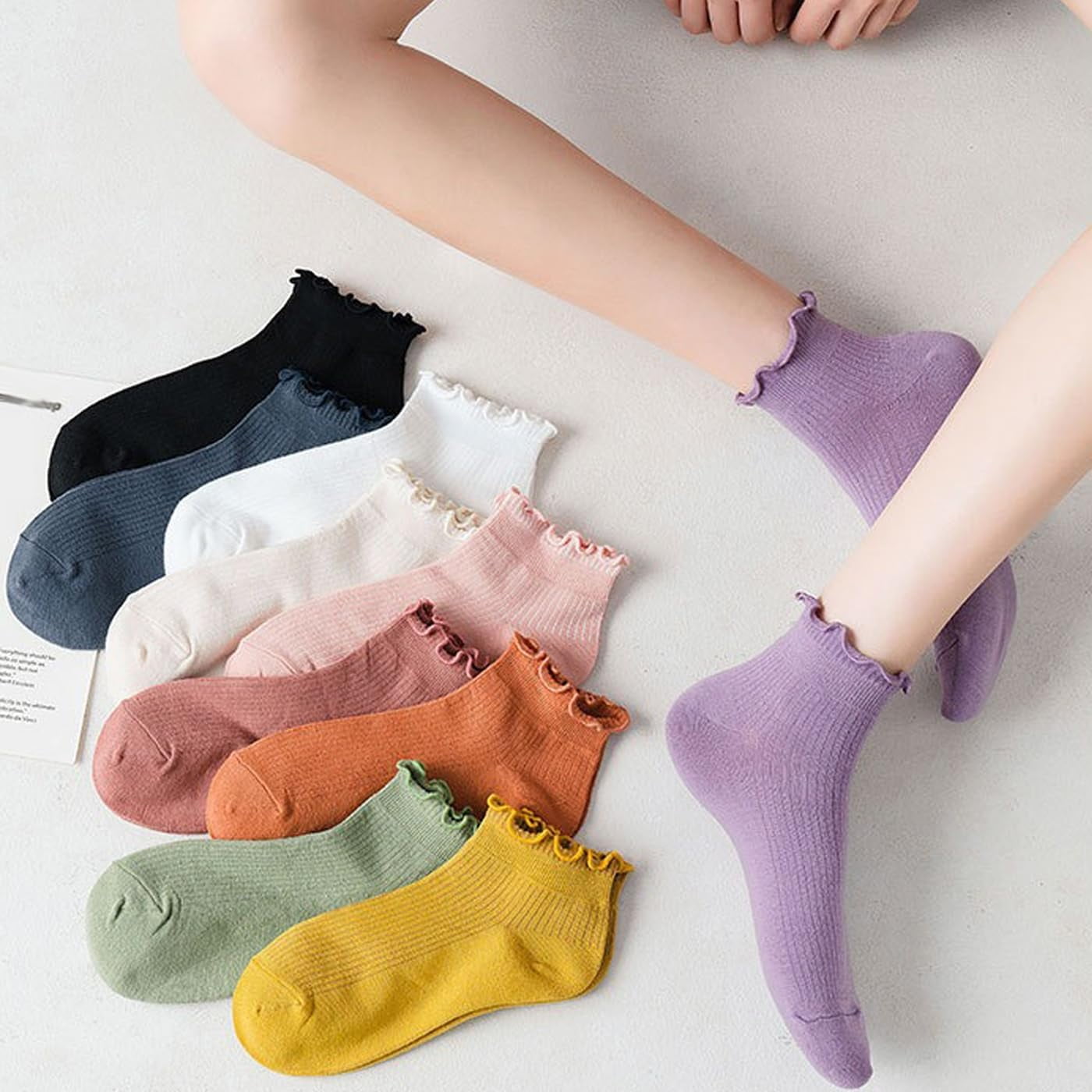 Womens Ruffle Socks Ankle Classic Basic Colorful Cotton Running Athletic Dress Sock Crew Size5-9