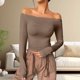 thumbnail image 3 of Top de manga larga con hombros descubiertos para mujer: camiseta corta sexy, material de poliéster, tallas XS-XL, ideal para la moda otoñal y para salir, 3 of 8