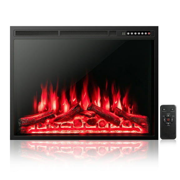 Costway 34''Electric Fireplace Insert Heater Log Flame Effect w/ Remote Control 1500W