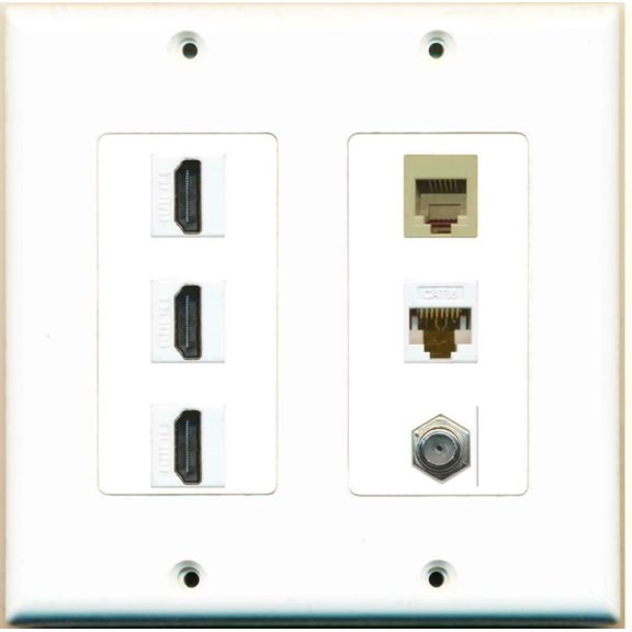 Ultra Spec Cables - 2 Gang 3 HDMI Coax Cat6 Rj11-12 Phone Wall Plate