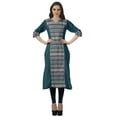 thumbnail image 2 of Moomaya V Neck Straight Tunic For Women Roll Up Sleeve Printed Cotton Kurta, 2 of 6