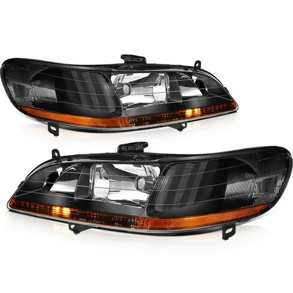 SCITOO Headlights For Honda For Accord 1998-2002 Headlamps Black Housing Amber Reflector Clear Lens Driver and Passenger Side