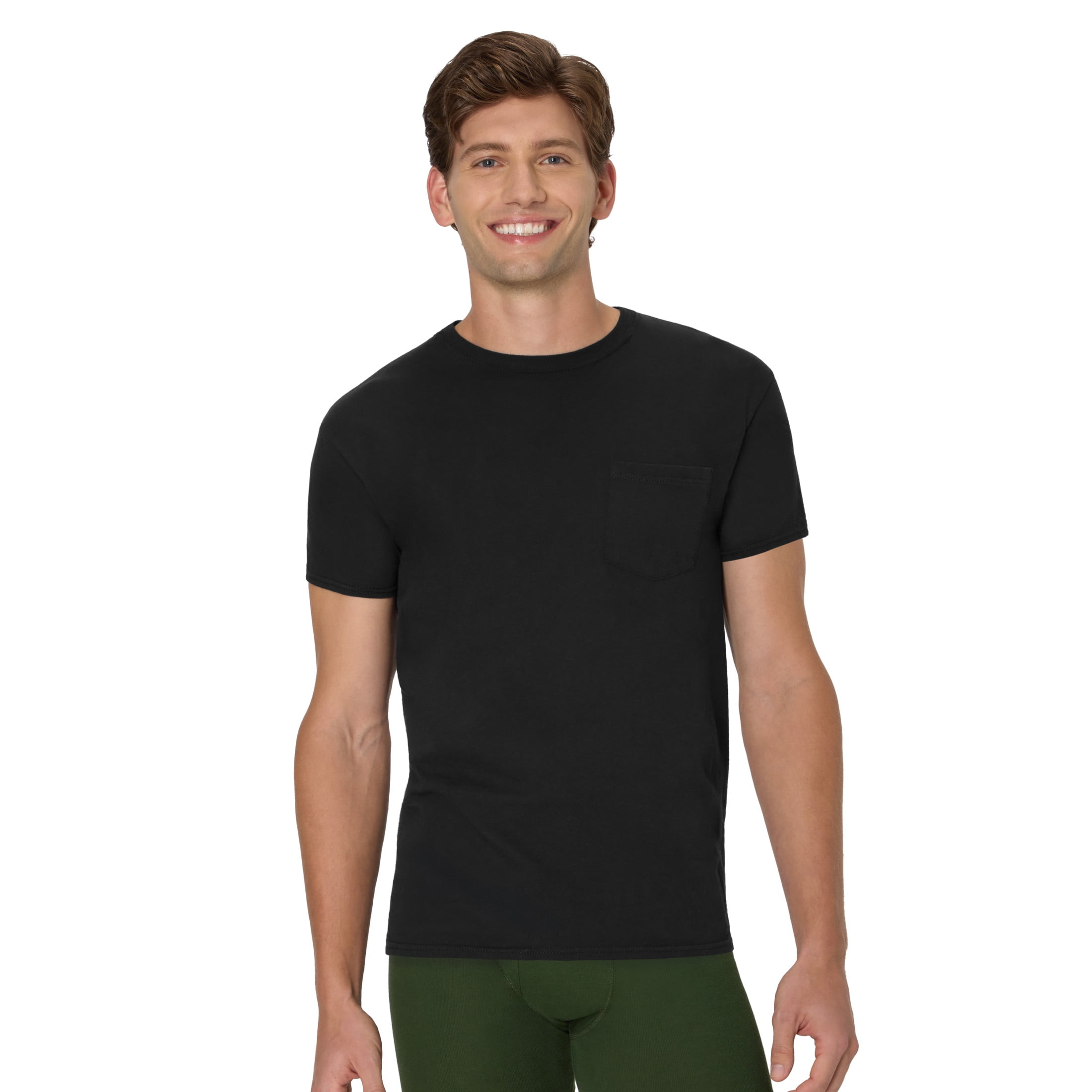 Hanes Men's Cotton Pocket T-Shirt Pack with Odor Control, Moisture-Wicking, Black/Grey, 6-Pack