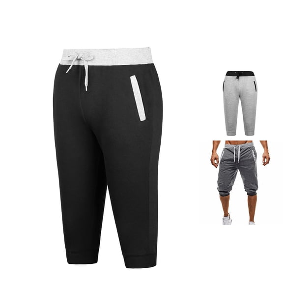 SONXAHE Men's Contrast Waist Capri Sweatpants Side Pocket Jogger Fit Athletic Cropped Trousers
