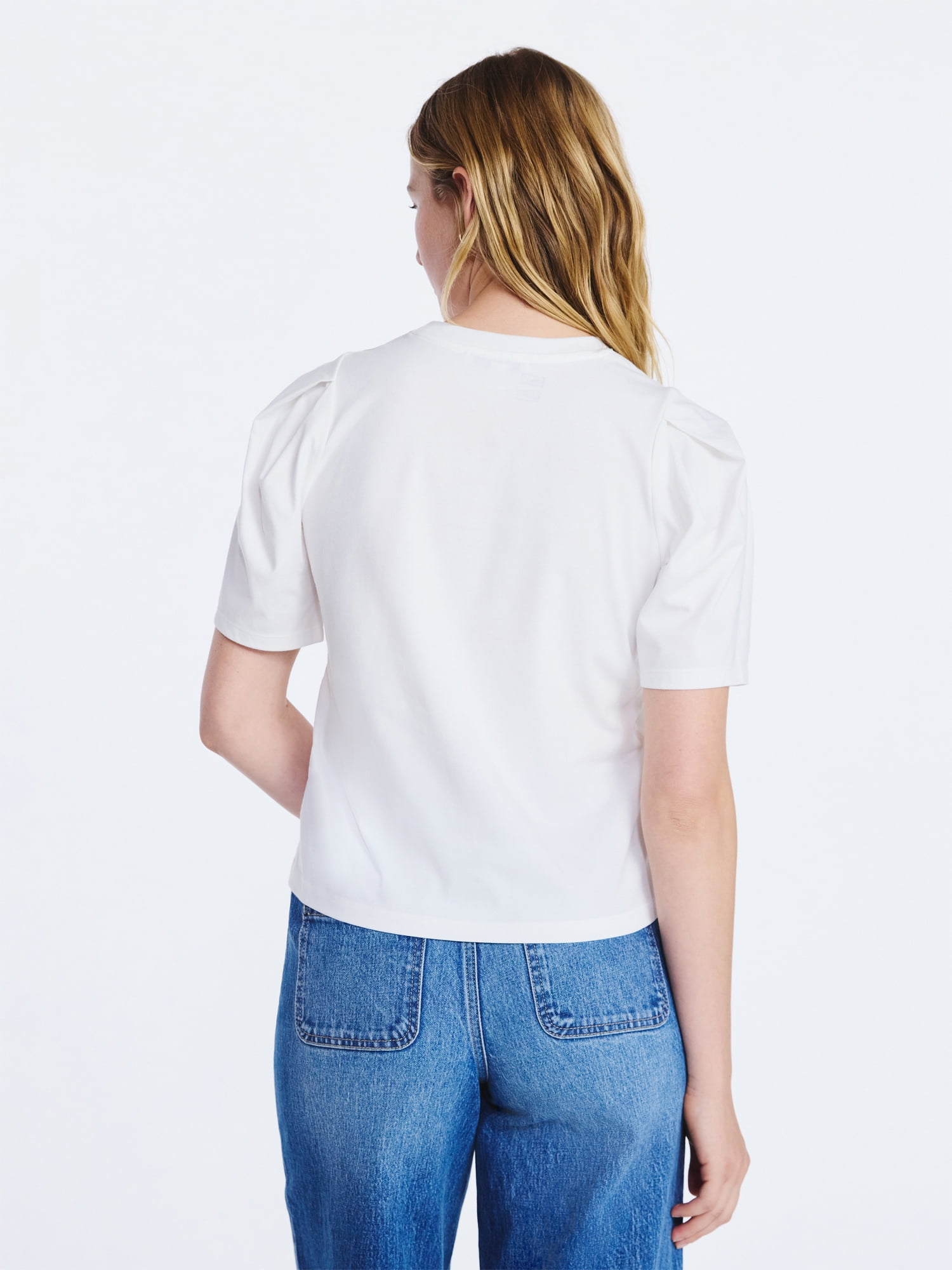 Free Assembly Women's Crewneck Tee with Puff Sleeves, XS-XXL