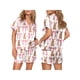 thumbnail image 1 of Conjunto de dos piezas Tsseiatte para mujer, con camisa abotonada de manga corta y pantalones cortos con estampado de lazo, ropa de dormir, 1 of 6
