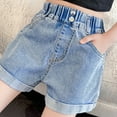 thumbnail image 2 of Ruyang Girls Jean Shorts Kids Athletic Denim Shorts Summer Casual Uniform Shorts for Teen Girl Stretch Mid Rise Waist Denim, 2 of 8
