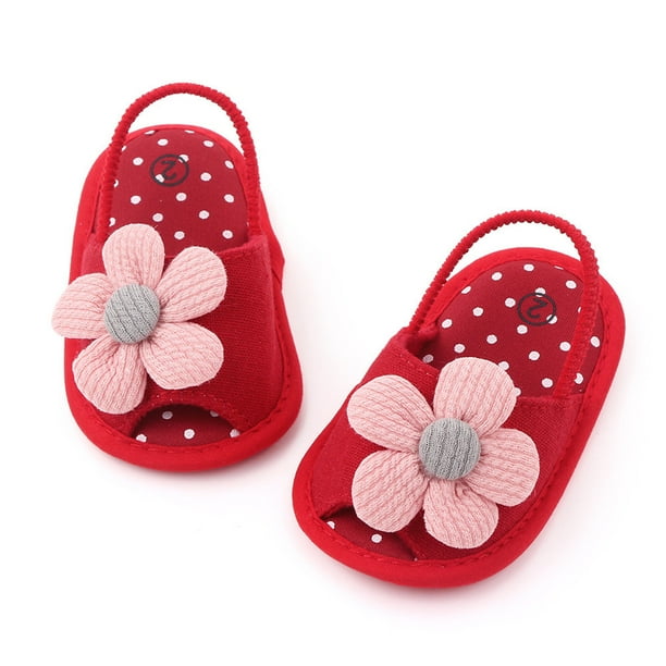 Volkmi 1 Pair of Cotton Baby Slippers Flower Toddler Shoes Fish Mouth Sandals 0 18 Months Red 13cm 12 18months