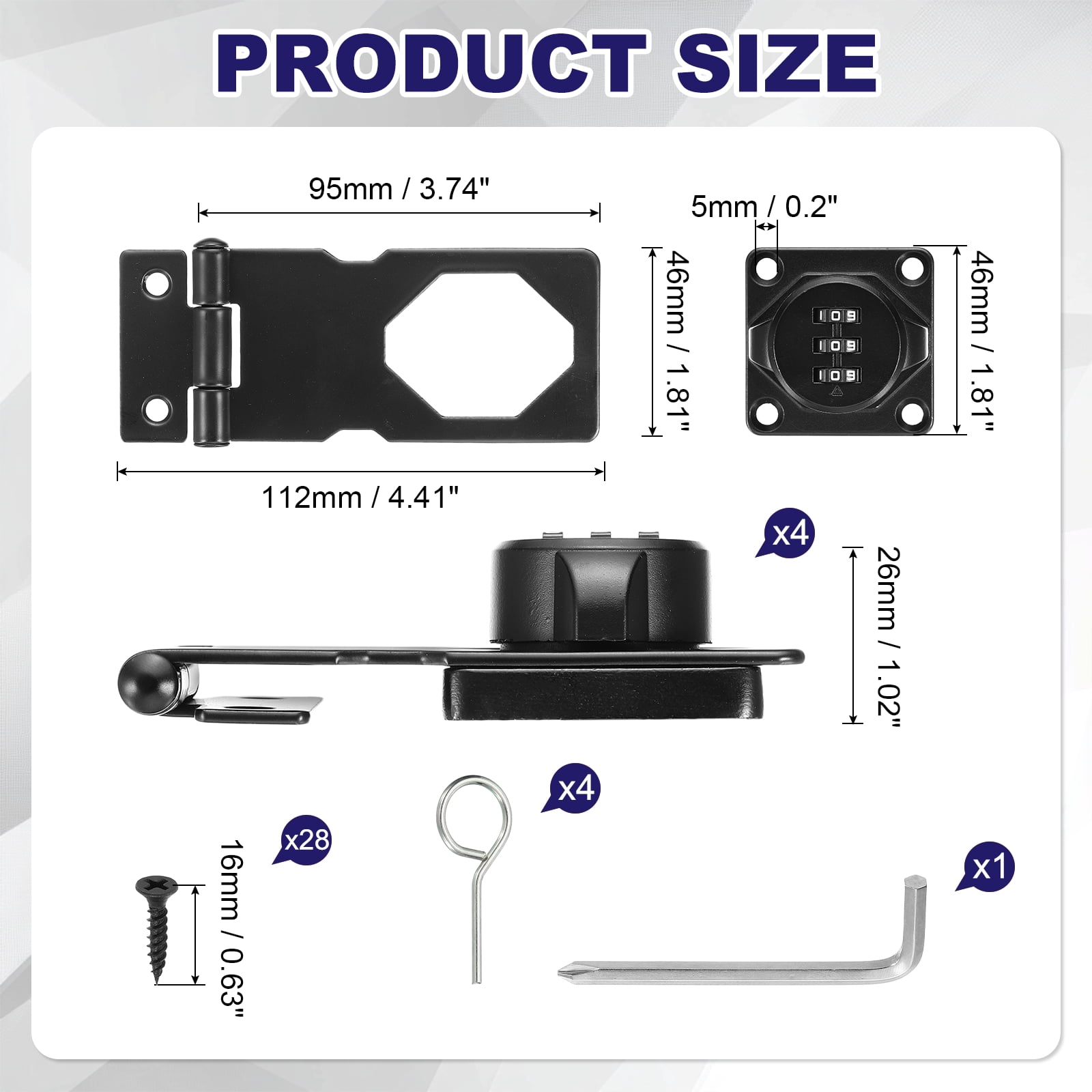 Uxcell 4 Pcs Keyless Cabinet Lock with Combination Code (3.5 Inch) - 3-Digit Password Hasp Latch Lock Mechanical Password Rotary Hasp, for Drawer Closet Cupboard Fence Door, Black