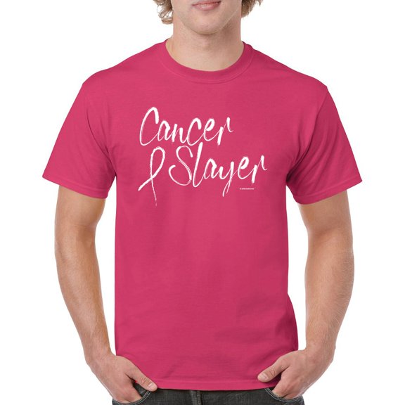Tee Hunt Cancer Slayer T-Shirt Breast Cancer Awareness Ribbon Hope Healing Men's Tee
