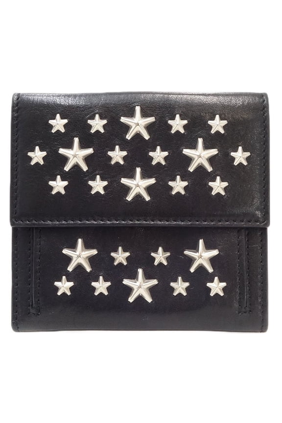 Pre-Owned Jimmy Choo Star Studded Frida Bifold Wallet Leather Black 083683 (Good)
