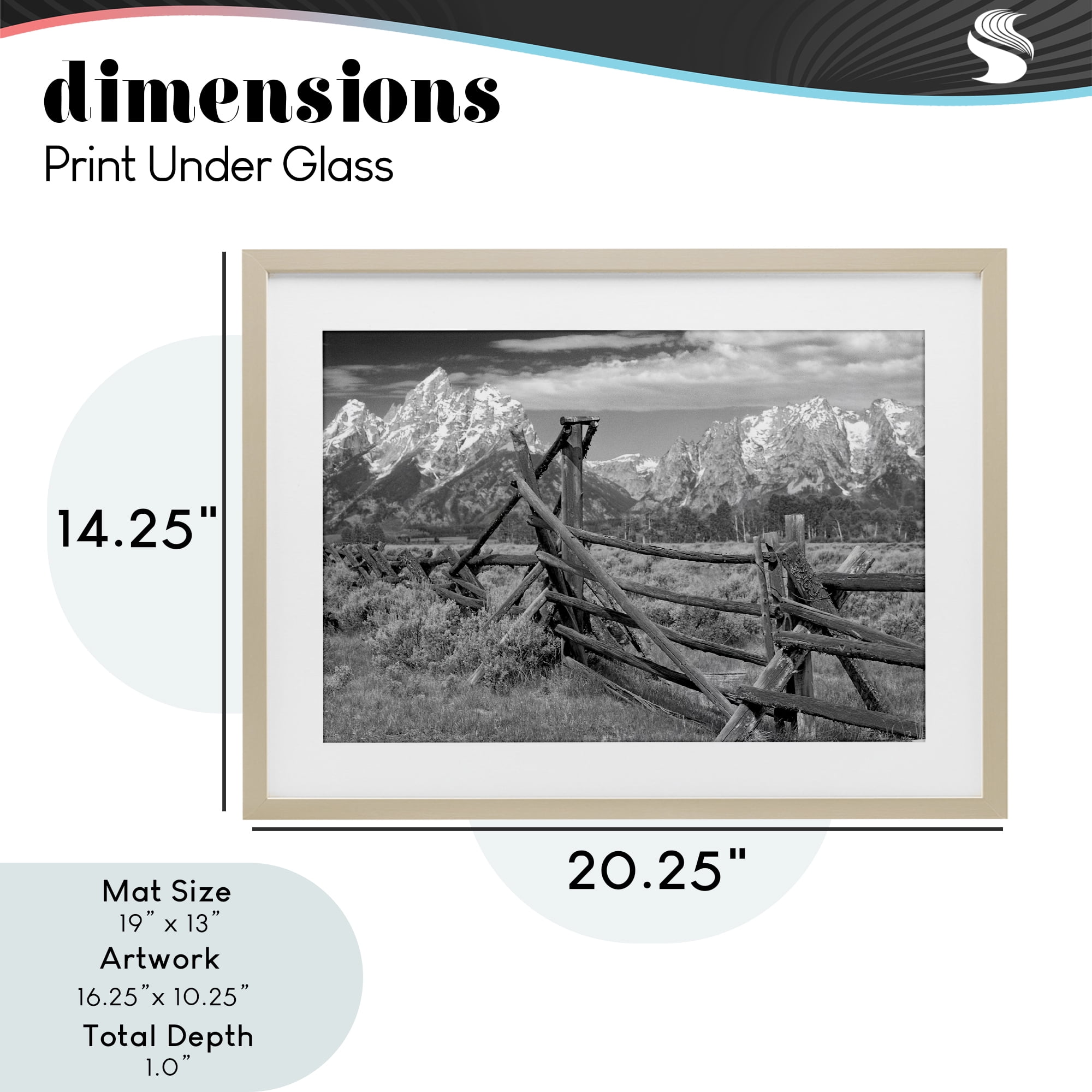 Grand Tetons Mountains & Fence Birch Framed Print Under Glass, design by MJ Photography
